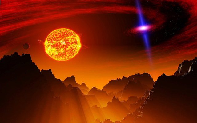 Red sky sun star cityscape free wallpaper for desktop - medium preview image