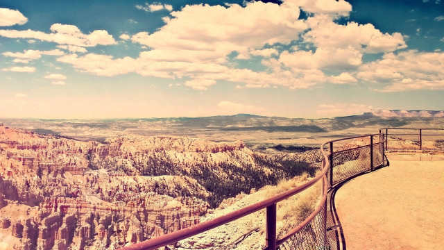 Scenic mountain landscape bench railings free wallpaper for desktop - medium preview image