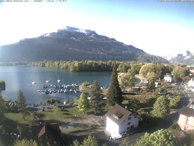 Lake mountain boats houses bridge free wallpaper for desktop - medium preview image