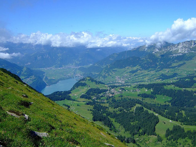 Valley lake hilltop mountains Europe free wallpaper for desktop - medium preview image