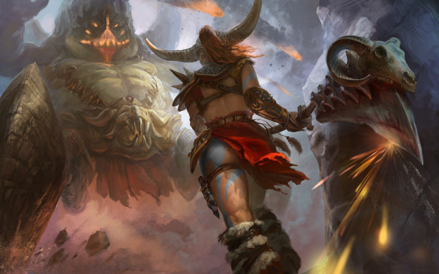 Woman sword demon cave fantasy free wallpaper for desktop - medium preview image