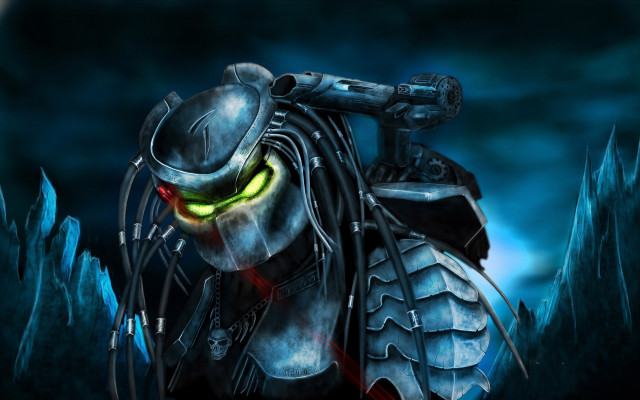 Predator glowing eyes helmet dark free wallpaper for desktop - medium preview image