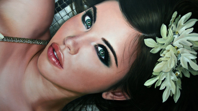 Woman flower veil photorealistic oil free wallpaper for desktop - medium preview image