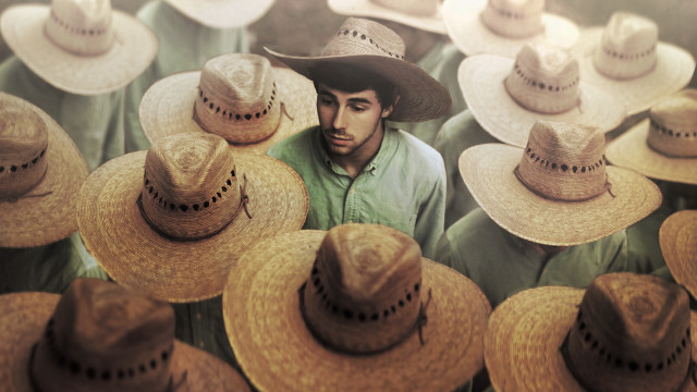 Green shirt hats surreal photorealistic free wallpaper for desktop - medium preview image