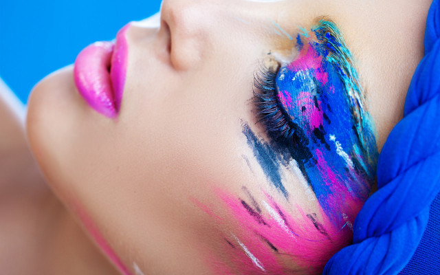 Woman blue pink makeup blue free wallpaper for desktop - medium preview image