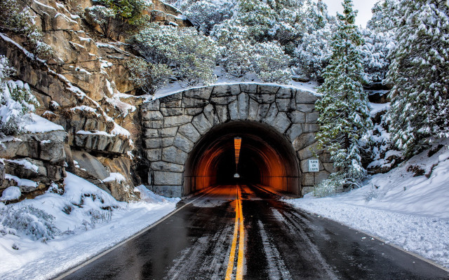 Winter tunnel snow forest road free wallpaper for desktop - medium preview image