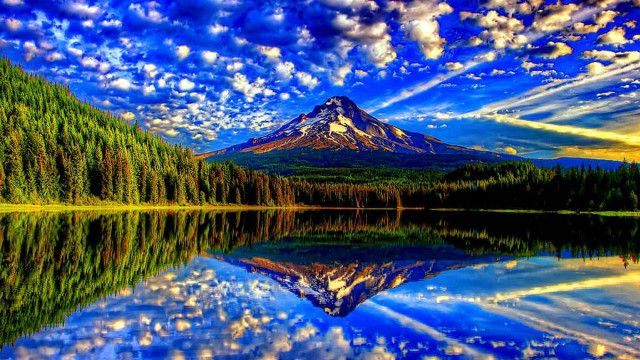 Mountain reflection lake trees clouds #8 free wallpaper for desktop - medium preview image