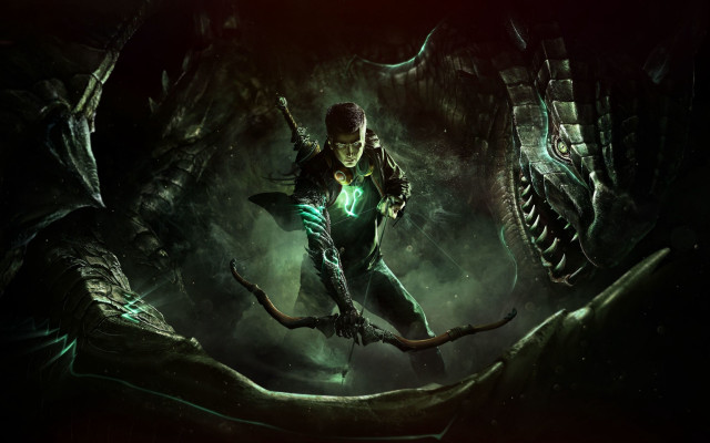 Green suit man arrow cave free wallpaper for desktop - medium preview image