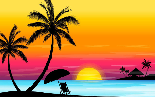 Sunset beach chair palm trees free wallpaper for desktop - medium preview image