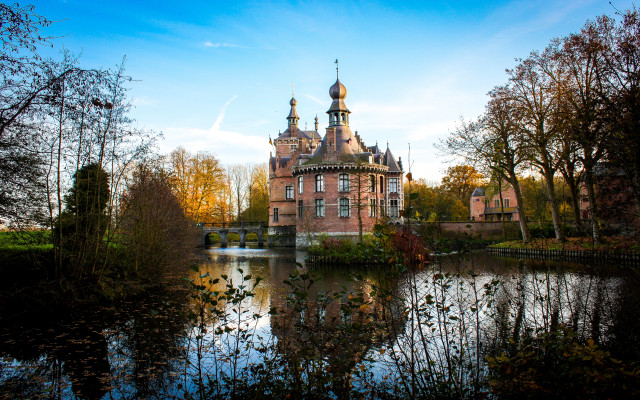 Lake building forest autumn gothic free wallpaper for desktop - medium preview image