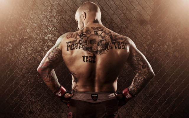 Man tattoo back fence hands free wallpaper for desktop - medium preview image
