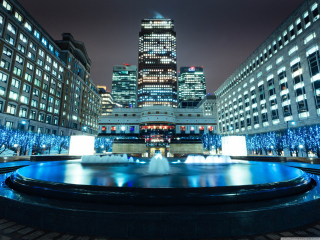 City night fountain buildings lights free wallpaper for desktop - medium preview image