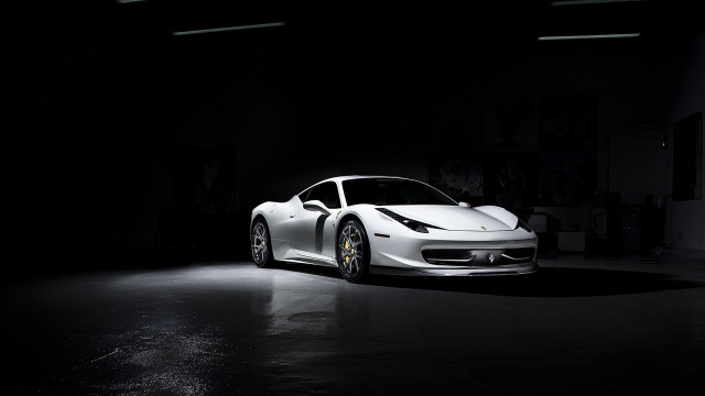 White sports car dark garage #3 free wallpaper for desktop - medium preview image