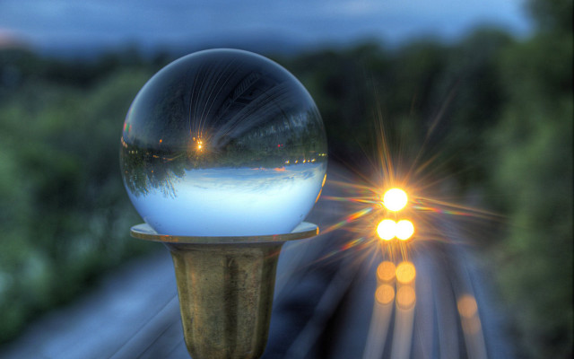 Glass ball metal pole traintrack free wallpaper for desktop - medium preview image