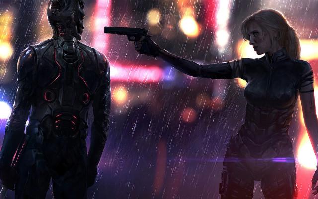 Eve ryder cyberpunk battle rain free wallpaper for desktop - medium preview image