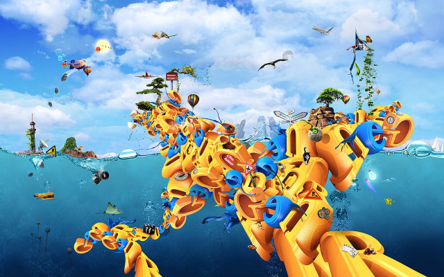 Group people yellow boat ocean free wallpaper for desktop - medium preview image