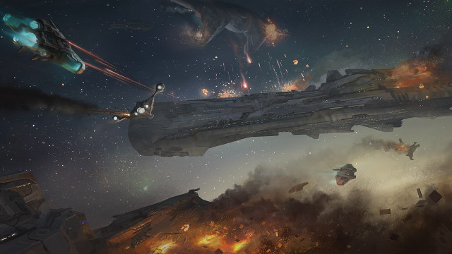 Space station rockets ships aurora free wallpaper for desktop - medium preview image