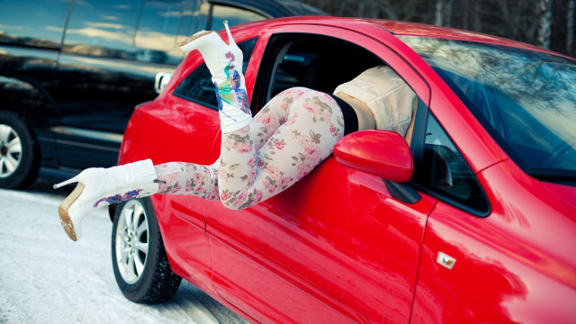 Woman red car toothbrush fashion free wallpaper for desktop - medium preview image