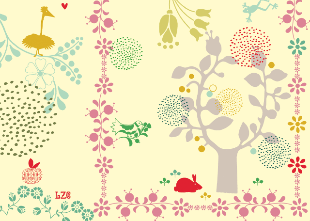Tree birds flowers yellow background free wallpaper for desktop - medium preview image