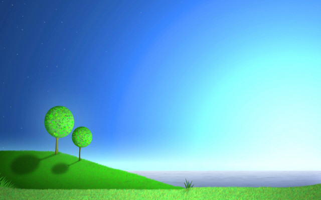 Trees hill ocean night stars free wallpaper for desktop - medium preview image