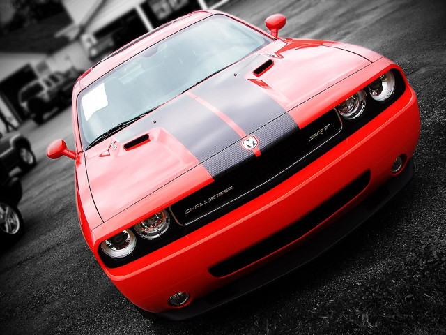 Red black dodge parking lot free wallpaper for desktop - medium preview image