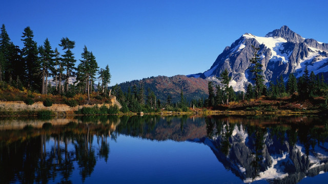 Mountain reflection lake trees blue #2 free wallpaper for desktop - medium preview image