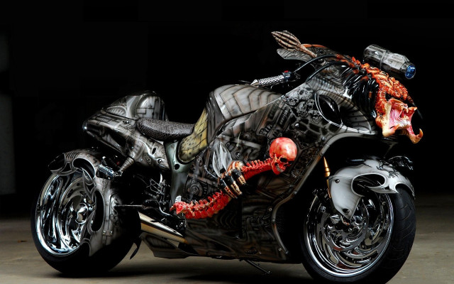 Motorcycle demon paint biomechanical cyberpunk free wallpaper for desktop - medium preview image