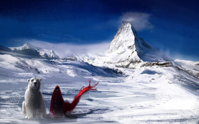 Polar bear red woman snow free wallpaper for desktop - medium preview image