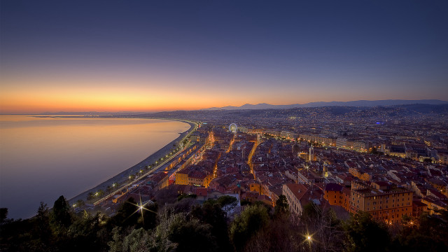 City water night sunset panorama free wallpaper for desktop - medium preview image