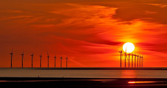 Sunset windmills red sky moon #2 free wallpaper for desktop - medium preview image