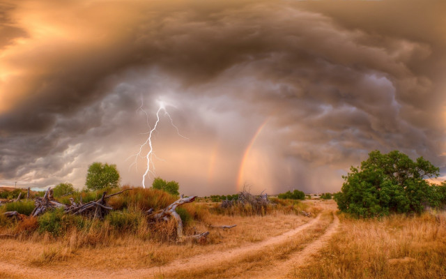Storm coming lightning dirtroad trees free wallpaper for desktop - medium preview image