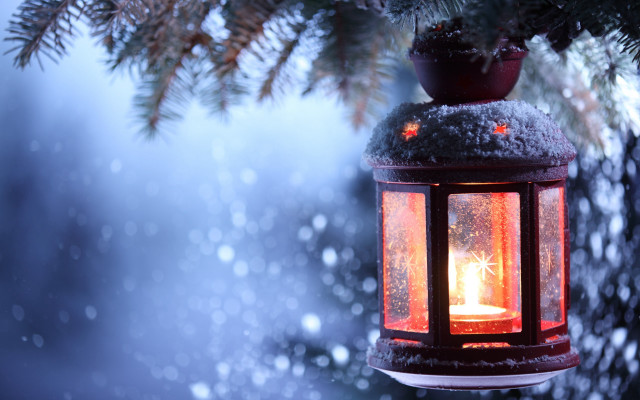 Lantern snowy tree candle magical free wallpaper for desktop - medium preview image