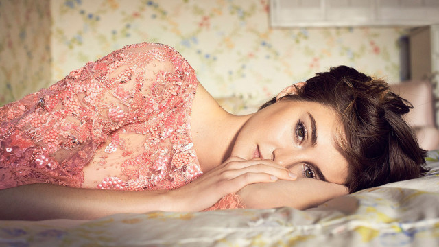 Woman bed pink dress floral free wallpaper for desktop - medium preview image