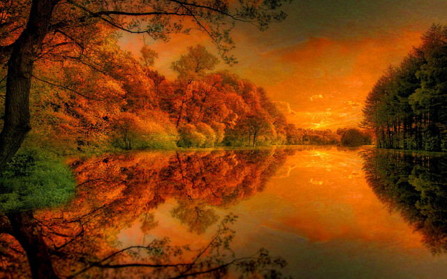 Lake forest autumn sunset magic free wallpaper for desktop - medium preview image
