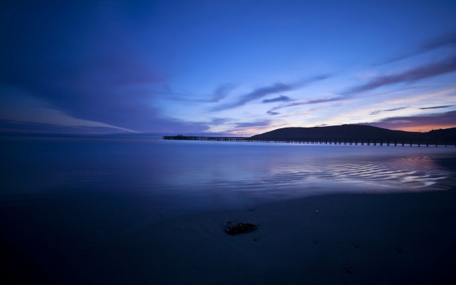 Long pier dusk beach blue free wallpaper for desktop - medium preview image