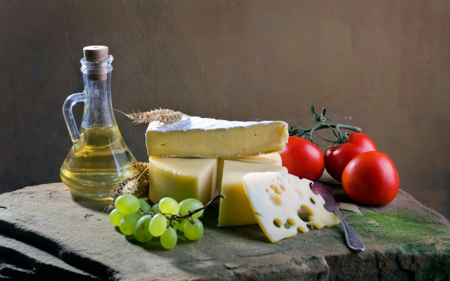 Cheese tomatoes oil knife grapes free wallpaper for desktop - medium preview image