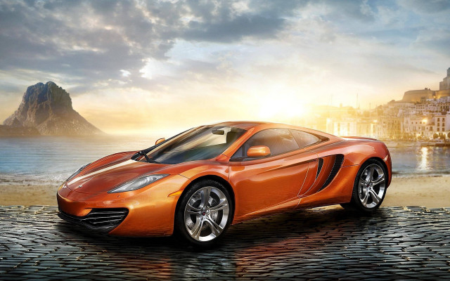 Car ocean city mountain sunset free wallpaper for desktop - medium preview image