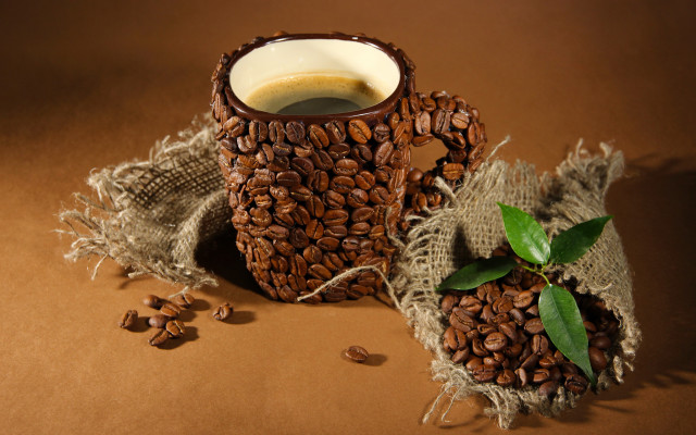 Coffee cup coffee beans burlap free wallpaper for desktop - medium preview image