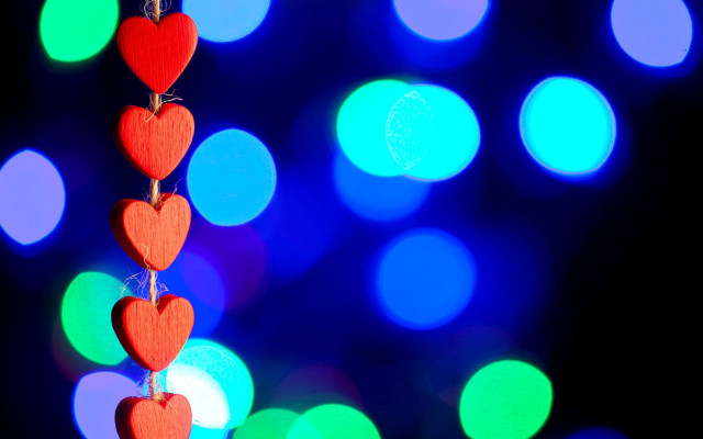 Hearts string lights blue night free wallpaper for desktop - medium preview image