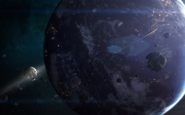 Space station debris distant object free wallpaper for desktop - medium preview image