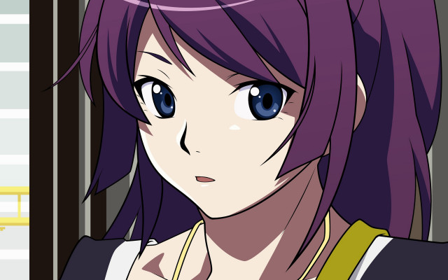 Purple hair blue eyes smile free wallpaper for desktop - medium preview image