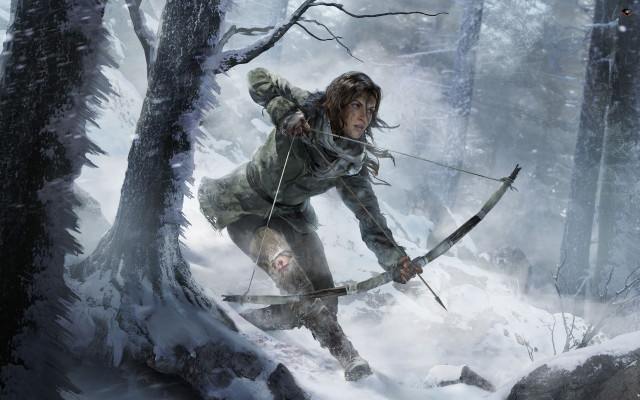 Woman archer forest snow mountain free wallpaper for desktop - medium preview image