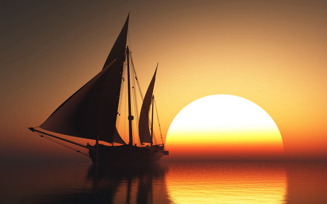 Sailboat ocean sunset moon cloud free wallpaper for desktop - medium preview image
