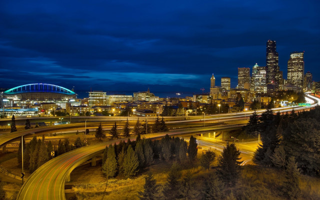 City skyline highway bridge night #3 free wallpaper for desktop - medium preview image
