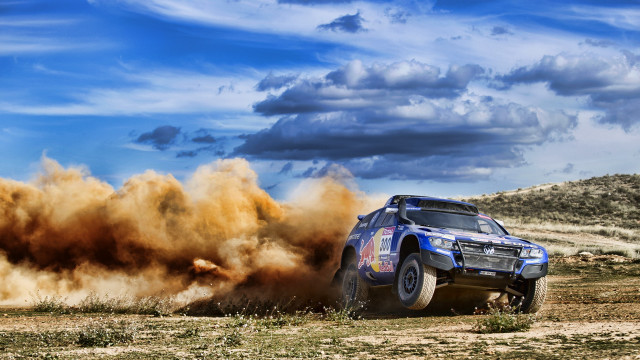 Blue truck dirt road dust free wallpaper for desktop - medium preview image