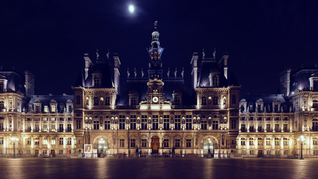 Paris clocktower fullmoon nightscape architecture free wallpaper for desktop - medium preview image