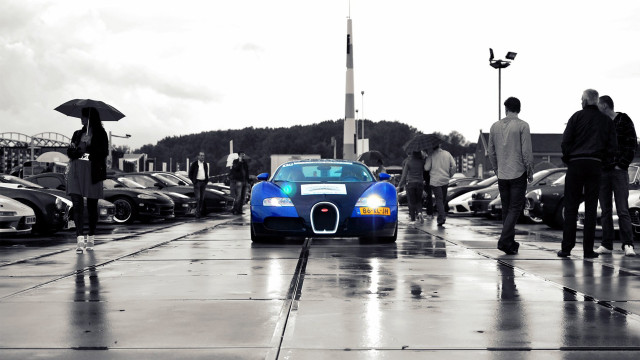 Bugatti parking lot umbrella tiltshift free wallpaper for desktop - medium preview image