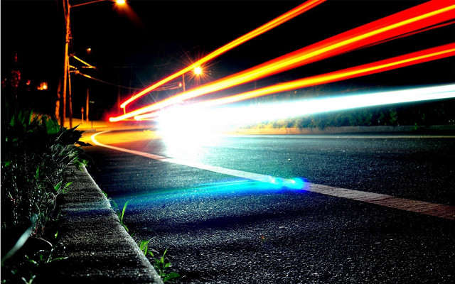 Night street car lights fireworks free wallpaper for desktop - medium preview image