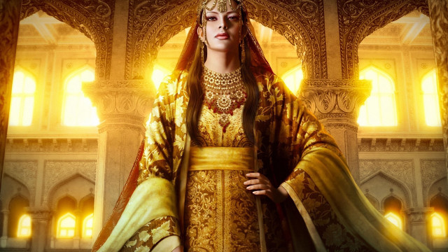 Golden dress woman arch sunlight free wallpaper for desktop - medium preview image