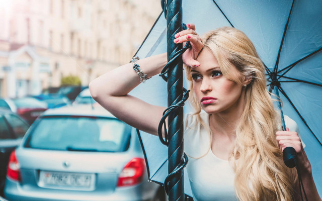 Woman umbrella parking lot fashion free wallpaper for desktop - medium preview image